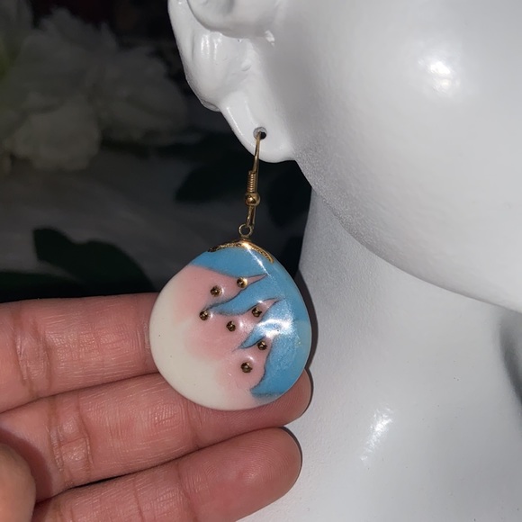 Ceramic Pastel Color Gold Tone Earrings - Picture 7 of 17
